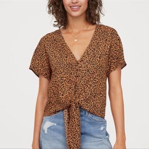 H&M - Leopard V-neck Tie-hem Blouse